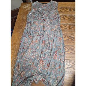 Peruvian Connection Gray&Pink floral sleeveless v neck drape front dress sz Larg